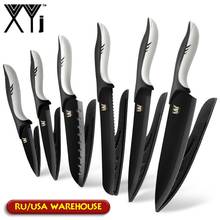 XYj Kitchen Cooking Knife 6Pc Quality Stainless Steel Knives Set Black Blade Paring Utility Santoku Chef Slicing Bread Knife Set 2024 - buy cheap