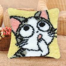 DIY Latch Hook Pillow Kit Cute Cat Carpet Embroidery Do-It-Yourself Carpet Cushion Button Package Latch Hook Rug Kit knoopkussen 2024 - buy cheap