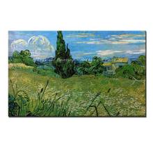 Pintura al óleo pintada a mano de Vincent Van Gogh, campo de trigo verde con cipreses, lienzo abstracto, mosaico de pared para decoración del hogar 2024 - compra barato