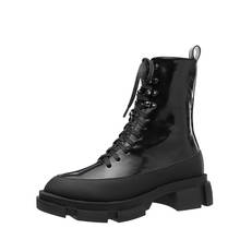 famous rivets buckle platform chelsea boots women thick bottom rubber cowboy western booties japanned leather combat botas s616 2024 - buy cheap