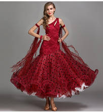 Vestido de dança de salão, renda sensual, preto vermelho, para dança de salão, valsa, tango, chamamento espanhol, vestido padrão de salão 2024 - compre barato