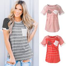 New Summer Casual Womens Maternity Blouse Short Sleeve Striped Nursing Tops T-shirt For Breastfeeding Women Pregnancy Shirts 2024 - buy cheap