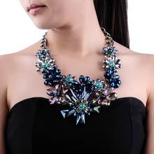 Flowers Crystals Flower Pendant Gold Chain Women Big Necklace Statement Necklace Female Jewelry Blue/Black Fashion 2019 2024 - buy cheap