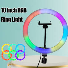 Anel de luz rgb com 10 leds, lâmpada de fotografia 3000k-6500k, luz colorida, alimentada por usb, para transmissão ao vivo, maquiagem facial, vlog 2024 - compre barato