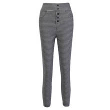 Plaid Skinny High Waist Pants Autumn Elegant Trousers Women Grey Button Front Ladies Pencil Pants Casual Streetwear 2024 - buy cheap