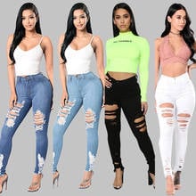 New Arrival 4 Colors Ripped High Waist Jeans For Women Fashion Skinny Denim Pencil Pants Slim Long Trousers S-3XL Drop Shipping 2024 - buy cheap