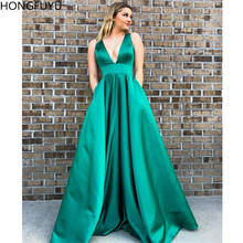 HONGFUYU Satin Evening Dresses with Pockets Long V-Neck Sleeveless Simple A-line Empire Formal Party Gowns Robe Gala Prom Dress 2024 - buy cheap