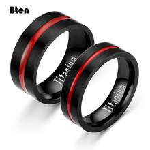 Bten-anillo de acero inoxidable con borde de escalera para hombre, sortija de boda con ranura roja, color negro cepillado, 6/8MM 2024 - compra barato