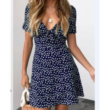 Women Summer Boho Beach Dot Printed Mini Dress Casual Short Sleeve Evening Party Sumdress 2020 New Fashion 2024 - buy cheap