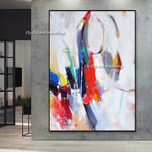 Pintura abstracta moderna 100% hecha a mano, pintura al óleo gruesa sobre lienzo, pintura de cuchillo azul, rojo y amarillo, arte de pared, decoración para sala de estar 2024 - compra barato