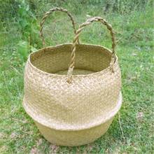 Hot Sale Foldable Natural Seaweed Woven Storage Basket Pot Belly Basket Household Storage Pot Garden Vase Hanging Wicker Basket 2024 - buy cheap