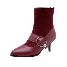 Hot Sale Woman Super Big Size 32-48 New Round Toe Med Knee Boots Women Casual Increased High Heel 6CM Fashion Warm Shoes 66-6 2024 - buy cheap