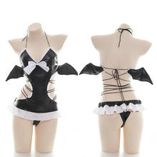 Fantasia de halloween do diabo preto, cosplay feminina, sexy, asas do diabo, lingerie de empregada, pu, bandagem de couro, íntimo, anime japonês, dropshipping 2024 - compre barato