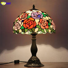 FUMAT Tiffany Table Lamp Rose Stained Glass Shade LED E26 E27 Bulbs Bedroom Bedside Table Lamps Home Deco 12 Inch Rose Flower Li 2024 - buy cheap