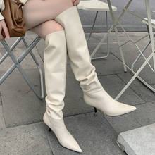 2022 Size 33-43 Genuine Leather Women Boots Stiletto Heels Pointed Toe Ladies Shoes Winter Solid Color Knee High Boots 2024 - buy cheap