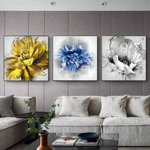 Pôsteres florais dourados azuis escandinavo, arte abstrata para parede, pintura em tela, decoração para casa, imagens nórdicas para sala de estar 2024 - compre barato