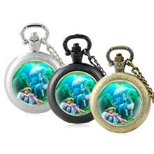 Relógio de bolso com cabochão de vidro, relógio de quartzo de bolso vintage para homens, mulheres, com pingente de colar de corrente, de moda misteriosa e unicórnio 2024 - compre barato