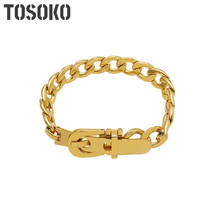 TOSOKO Stainless Steel Jewelry Thick Link Chain Press Button Watch Strap Buckle Bracelet Women Cool Hand Accessories BSE199 2024 - buy cheap