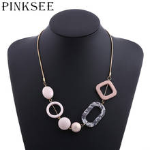 Pinksee Chic Fashion Geometric Acrylic Beaded Choker Women Personality Acetate Necklace Metal Rope Chain Jewelry Accessories 2024 - buy cheap