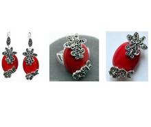 Conjunto de joias pandent para brincos estilosos #6-9, anéis de prata esterlina vermelha esculpida em marcate 925 2024 - compre barato