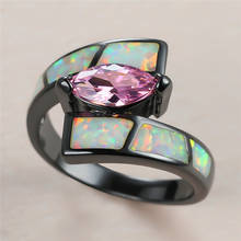 Punk Female Pink Leaf Crystal Big Rings Charm 14KT Black Gold Wedding Rings For Women Vintage Bride White Opal Engagement Ring 2024 - buy cheap