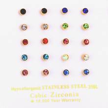 Asandroid pedra de zircônia cúbica colorida, 10 pares/cartão, brinco de aço inoxidável, joalheria fashion 2024 - compre barato