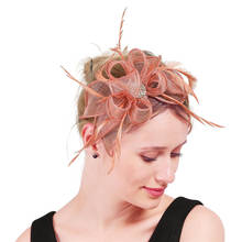Персиковые головные уборы sinamay, свадебные вуалетки с клипсами, женские необычные украшения из перьев на заколках для волос, очаровательный головной убор, шляпка для женщин XMF318 2024 - купить недорого