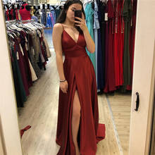 Mbcullyd Sexy V-neck Burgundy Prom Dresses Long 2020 With High Split Formal Evening Dress Party Cheap Under 100 robe de soiree 2024 - buy cheap