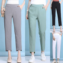 Makuluya Summer Ice fabric Cotton Linen Pencil Ankle-Length Pants Elastic High Waist All-Match Trousers Vintage Casual Women L 2024 - buy cheap