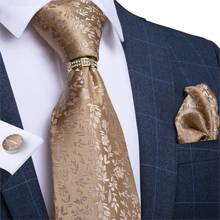 Men Tie Gold Solid Floral Quality Wedding Tie For Men Necktie Ring Hanky Cufflink Silk Tie Set DiBanGu Design Business JZ03-7270 2024 - buy cheap