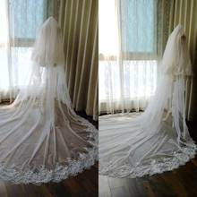 Véu de noiva com pentes 2020, véu de noiva branco com duas camadas, cauda catedral, comprimento de marfim 2024 - compre barato