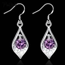 New Purple Crystal Water Drop Long Earrings 925 Sterling Silver Asymmetry Elegant Dangle Earrings Women Wedding Fashion Jewelry 2024 - buy cheap