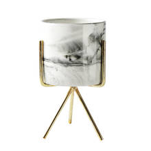 Vaso de mármore com estilo minimalista, vaso de ferro forjado, suculentas para a casa da moda, vaso de flores, ouro + cerâmica branca 2024 - compre barato