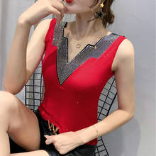 Camisetas sin mangas con cuello en V para mujer, blusa informal con encaje calado, camisa de malla coreana 2020 2024 - compra barato