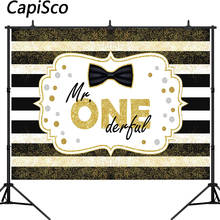 Capisco Mr Onederful Backdrop Gold Glitter Black White Stripes Photography Background Boy 1st First Birthday Party Photo Studio 2024 - buy cheap