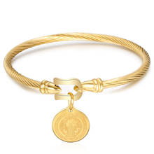 Pulseira de berloque saint benedito, pulseira bracelete dourado/prateado de aço inoxidável com fio, joia para mulheres 2024 - compre barato