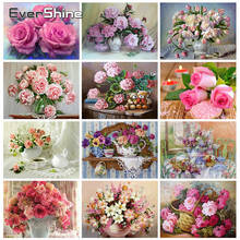 Evershine flores bordadas com strass, pintura de diamantes, vaso de flores, ponto cruz, mosaico, decoração para casa 2024 - compre barato