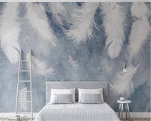 beibehang Custom wallpaper 3d ink background hand drawn feathers small fresh Nordic mural TV background wall painting wallpaper 2024 - buy cheap