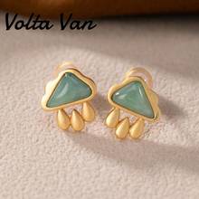 Volta Van-pendientes de plata de ley 925 con diseño de nubes, joyería fina con diseño de gota de agua de Jade Natural, a la moda, 2021 2024 - compra barato