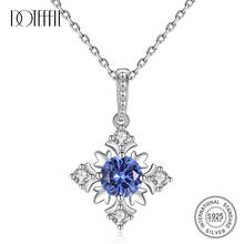 DOTEFFIL Genuine Real 925 Silver Necklaces for Women Flower Shape Blue Sapphire Pendant Necklace with Clear Zircon Fine Bijoux 2024 - buy cheap