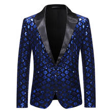 Shiny Royal Blue Sequin Glitter Blazer Men Party Nightclub Prom Mens Blazer Jacket DJ Nightclub Stage Singers Costume Homme XL 2024 - buy cheap