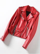 Женская мотоциклетная куртка из натуральной овечьей кожи, короткая Осенняя Женская куртка из натуральной кожи CJX3809A 2024 - купить недорого