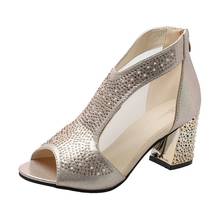 Clássico de cristal sandálias femininas praça salto alto sapatos verão mulher sexy net oco peep toe gladiador sandalias tamanho grande 2024 - compre barato