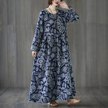 Chinese Style Print Floral Vintage Spring Dress Long Sleeve Autumn Dress Cotton Linen Plus Size Long Women Casual Dress 2024 - buy cheap