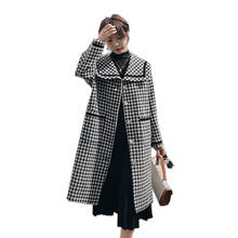 Woolen Coat Women's Winter 2020 New Classic Plaid Thick Korean Vrsion Of The Houndstooth Lady Loose Warm Navy Neckwear vercoat 2024 - buy cheap