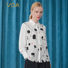 Женская однобортная рубашка VOA, белая, черная, зеленая, оранжевая шелковая рубашка в пасторальном стиле с острым воротником и длинными рукавами, осень, BE267 2024 - купить недорого