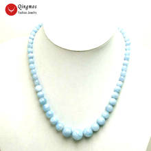 Qingmos azul natural aquamarine colar para mulher com 6-12mm redondo azul pedra graduada 17 "gargantilhas jóias 5397 2024 - compre barato