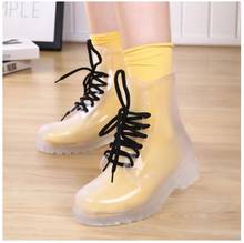 Women Rain Boots Mature Lady Lace Up Waterproof Lady Shoes Transparent Candy Colors Ankle Outdoor Girl's Shoes 2024 - buy cheap