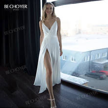 Wedding Dress Boho Sleeveless 2021 V-neck Split A-Line Court Train Bridal Gown Princess BECHOYER OB06 Plus Size Vestido De Noiva 2024 - buy cheap