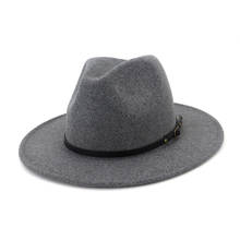 Sombrero Trilby de lana fieltro Fedora de Panamá Jazz sol playa estilo con cinturón negro hebilla banda para hombre gorra Chapeau para hombres y mujeres 2024 - compra barato